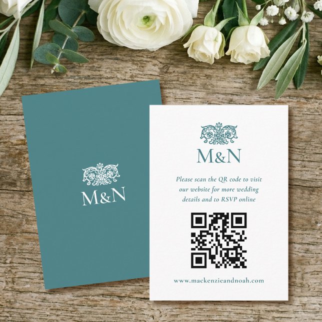 Elegantes Hochzeitsmonogramm mit QR-Code zur RSVP- Begleitkarte (Von Creator hochgeladen)
