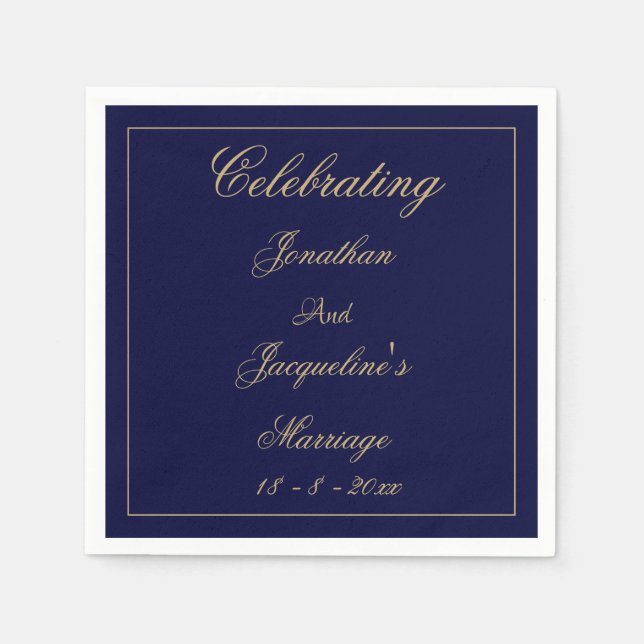 Elegantes Hochzeitspapier Personalisiert Navy Blue Serviette (Vorderseite)
