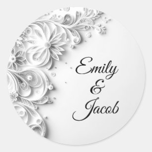 Elegantes Hochzeitspapier-Quilling-Design Runder Aufkleber