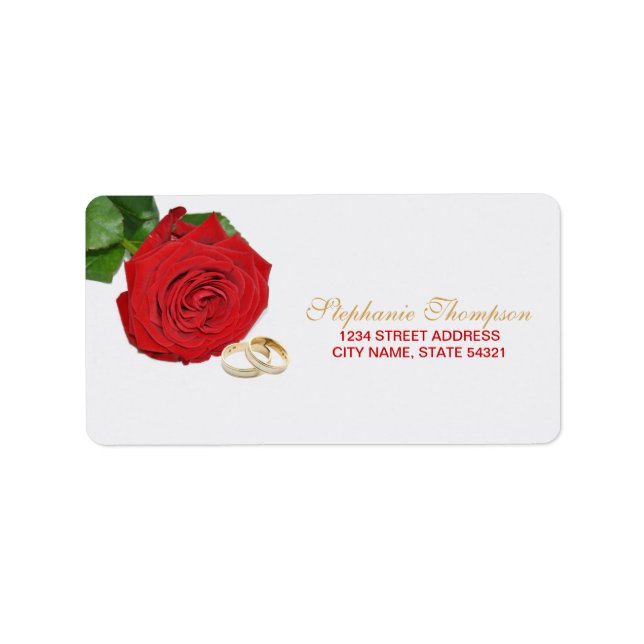 Elegantes Hochzeitsplatz für Rote Rosen Adressaufkleber (Vorne)