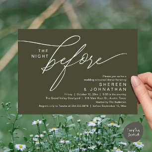 Elegantes Hochzeitsprobe-Dinner im Oliven-Skript-S Einladung