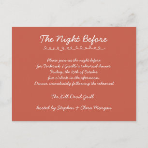 Elegantes Hochzeitsprobe-Dinner mit handgeschriebe Postkarte