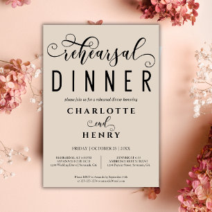 Elegantes Hochzeitsprobedinner mit Kalligrafie Einladung