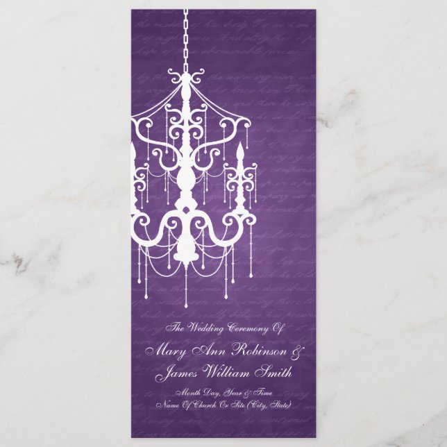 Elegantes Hochzeitsprogramm Chandelier Lila Programm (Vorderseite)