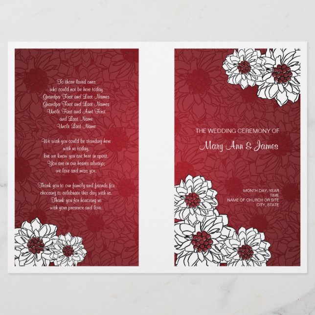 Elegantes Hochzeitsprogramm Dahlia Floral Red (Vorderseite)