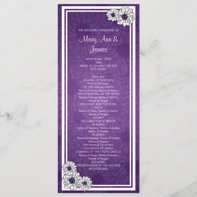 Elegantes Hochzeitsprogramm Dahlia Lila Programm (Vorderseite)