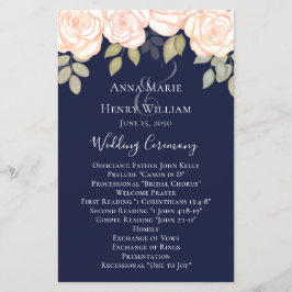 Elegantes Hochzeitsprogramm der Rose Navy Blue