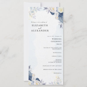 Elegantes Hochzeitsprogramm für Blauen und Gold-Bl