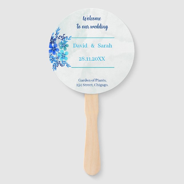 Elegantes Hochzeitsprogramm für Blue Custom Blume Fächer (Vorderseite)
