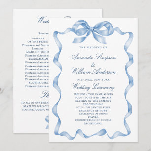 Elegantes Hochzeitsprogramm für Blue Hand Drawn Bo Programm