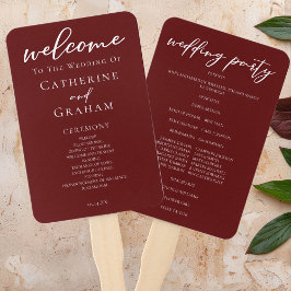 Elegantes Hochzeitsprogramm für Burgundy-Typografi Fächer