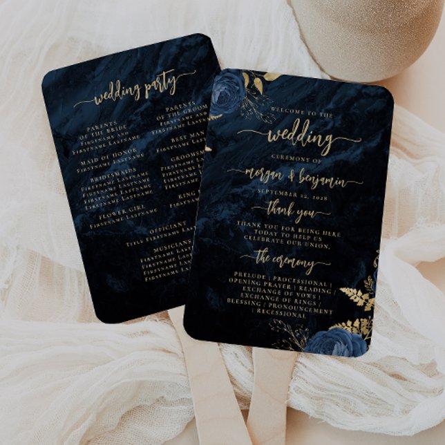 Elegantes Hochzeitsprogramm für die blaue Flora Fächer (Von Creator hochgeladen)
