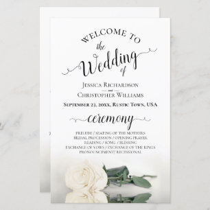 Elegantes Hochzeitsprogramm für Ivory White Rose
