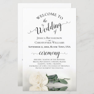 Elegantes Hochzeitsprogramm für Ivory White Rose