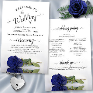 Elegantes Hochzeitsprogramm für Navy Blue Rose