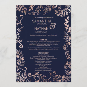 Elegantes Hochzeitsprogramm für Navy Blue Rose Gol Programm