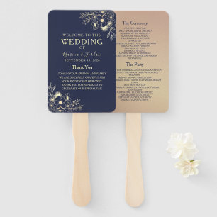 Elegantes Hochzeitsprogramm für Navy Blue und Rose Fächer