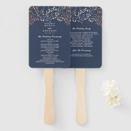 Elegantes Hochzeitsprogramm für Rose Gold und Navy Fächer