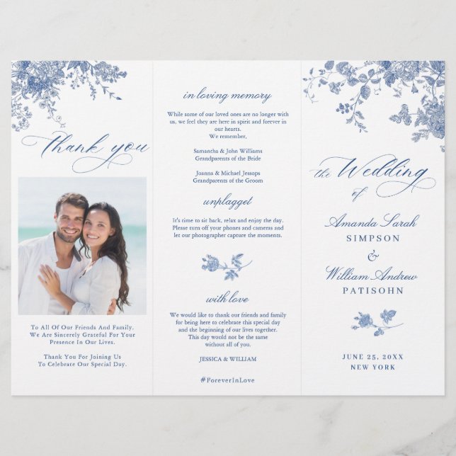 Elegantes Hochzeitsprogramm für Viktorianische Blu (Vorderseite)