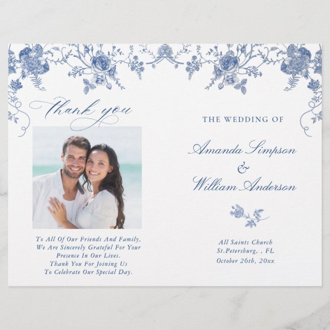 Elegantes Hochzeitsprogramm für Viktorianische Blu (Vorderseite)