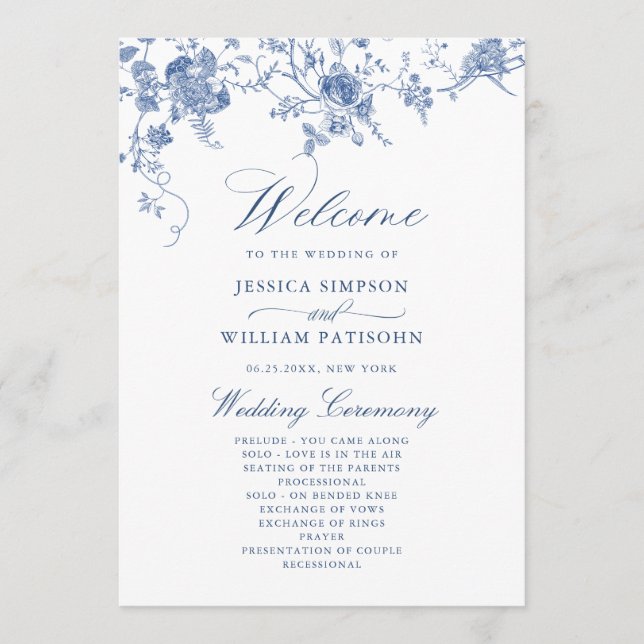 Elegantes Hochzeitsprogramm für Viktorianische Blu Programm (Vorderseite)