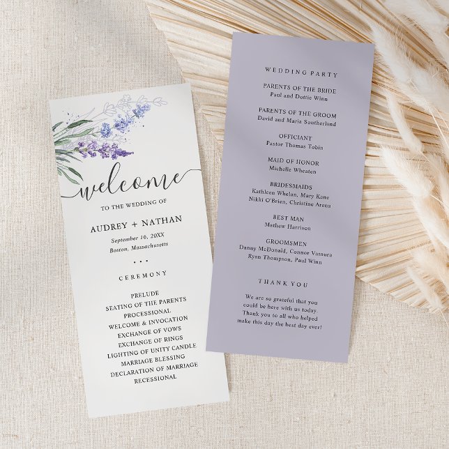 Elegantes Hochzeitsprogramm für Wasserfarben-Laven (Elegant Watercolor Lavenders Wedding Program)