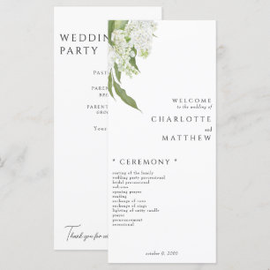 Elegantes Hochzeitsprogramm für Weiße Flora Menükarte