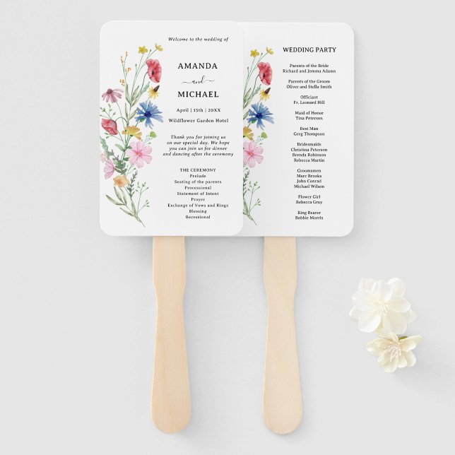 Elegantes Hochzeitsprogramm für Wildblumen Handfan Fächer (Vorne und Hinten)