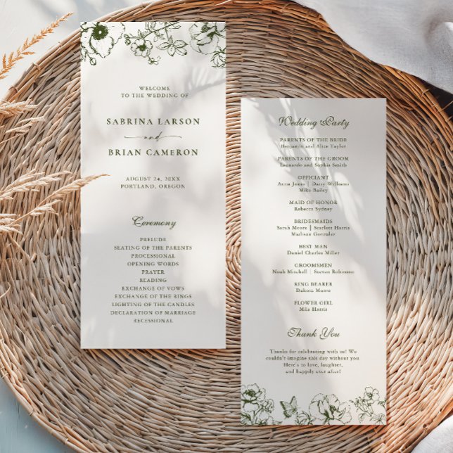 Elegantes Hochzeitsprogramm im Oliven Grün mit flo Programm (Von Creator hochgeladen)