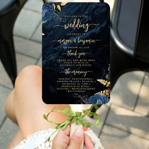 Elegantes Hochzeitsprogramm in Marineblau mit flor Fächer