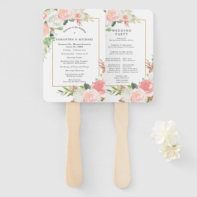Elegantes Hochzeitsprogramm in Rosa Fächer (Vorne und Hinten)
