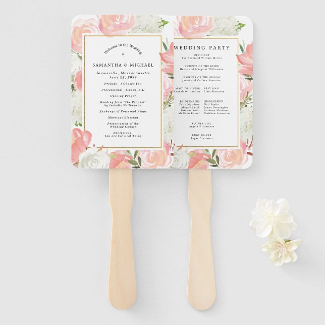Elegantes Hochzeitsprogramm in Rosa Fächer (Vorne und Hinten)