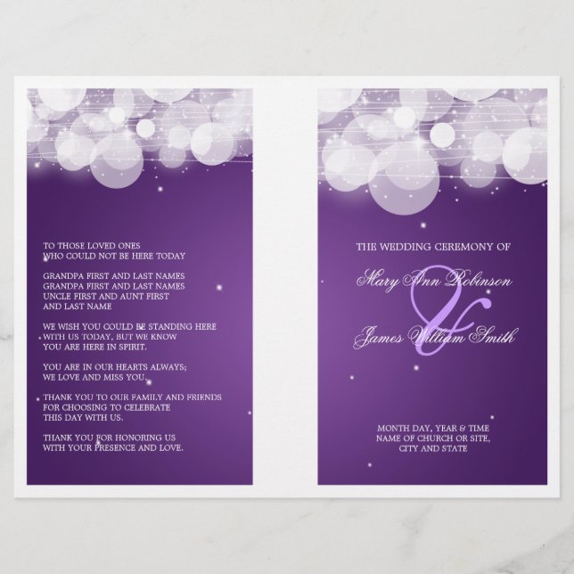 Elegantes Hochzeitsprogramm Lila (Vorderseite)
