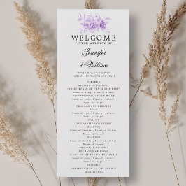 Elegantes Hochzeitsprogramm Lila Blumenschrift Einladung