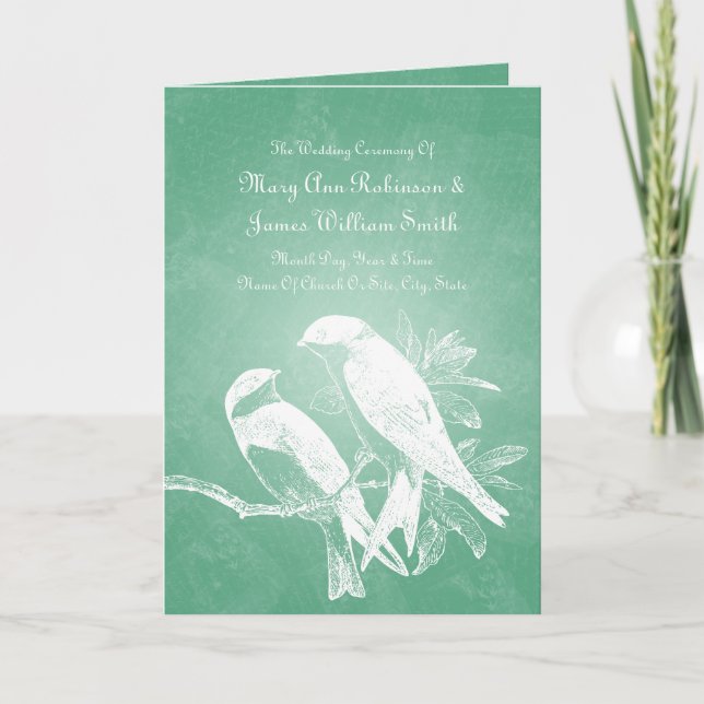 Elegantes Hochzeitsprogramm Love Birds Mint Programm (Vorderseite)