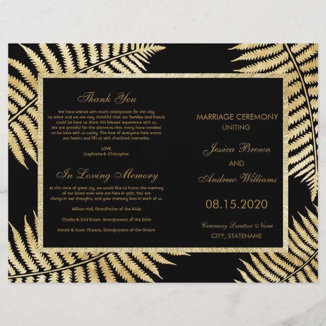 Elegantes Hochzeitsprogramm mit falschem Goldblatt (Vorderseite)