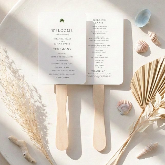 Elegantes Hochzeitsprogramm mit Küstenpalmen Fächer (Von Creator hochgeladen)