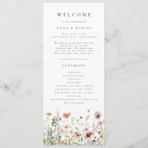 Elegantes Hochzeitsprogramm mit Wildblumen Programm