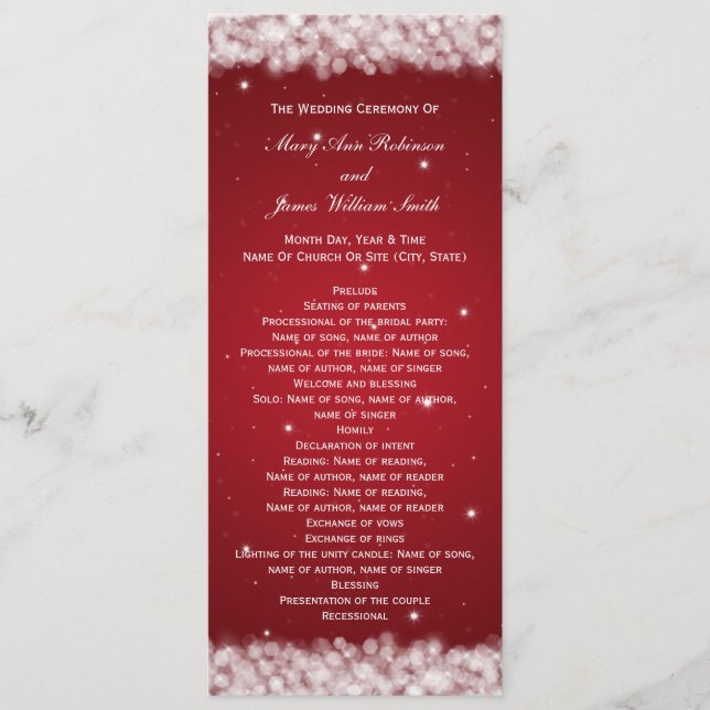 Elegantes Hochzeitsprogramm Party Sparkle Rot Programm (Vorderseite)