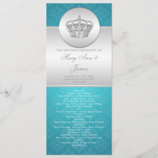 Elegantes Hochzeitsprogramm Royal Crown Blau Programm (Vorderseite)