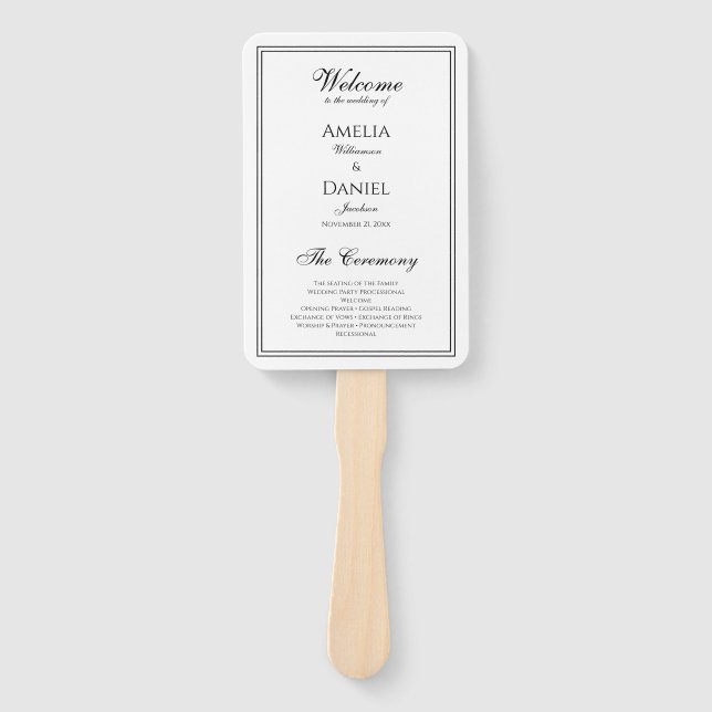 Elegantes Hochzeitsprogramm Schwarz-Weiß Fächer (Vorderseite)
