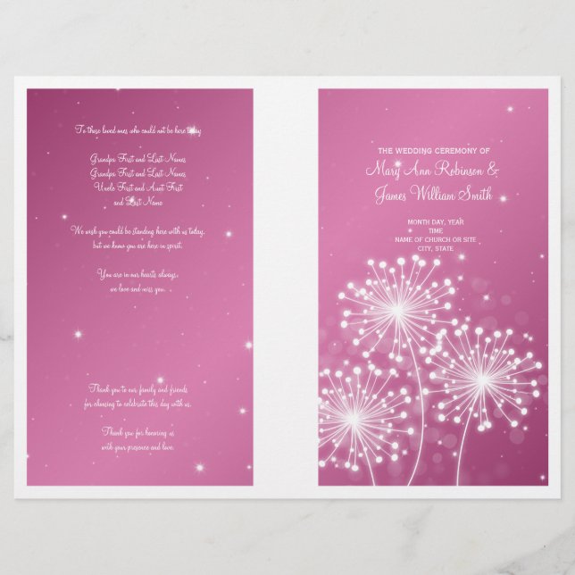 Elegantes Hochzeitsprogramm Sommerliche Sparkle Ro (Vorderseite)