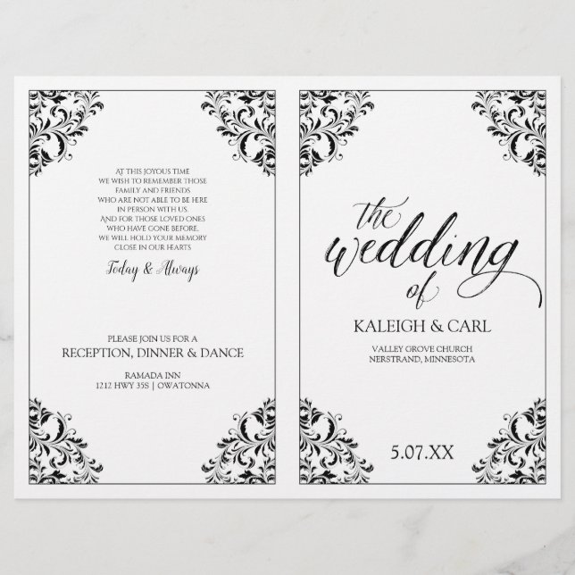 Elegantes Hochzeitsprogrammheft - Nadine (Schwarz) (Vorderseite)