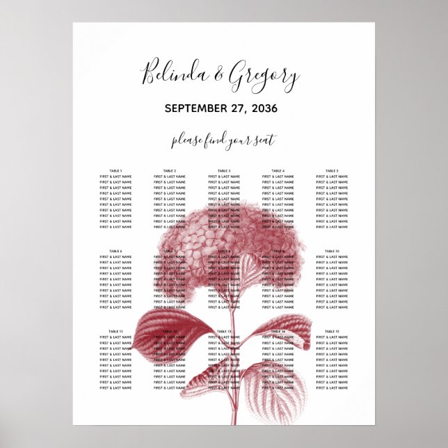 Elegantes Hochzeitssatch für Burgundy Hydrangea Poster (Vorne)