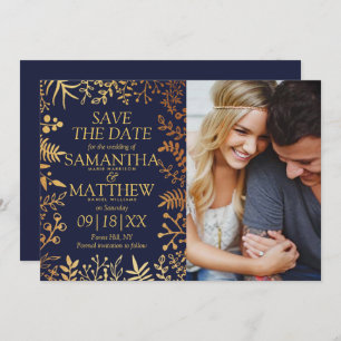 Elegantes Hochzeitssemble für die Marine und das G Save The Date
