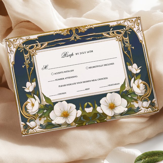 Elegantes Hochzeitssemble für Navy Blue und Gold V RSVP Karte (Von Creator hochgeladen)