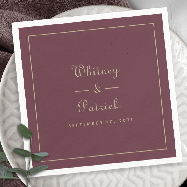 Elegantes Hochzeitsskript Minimalistisch Gold & Bu Serviette (Von Creator hochgeladen)
