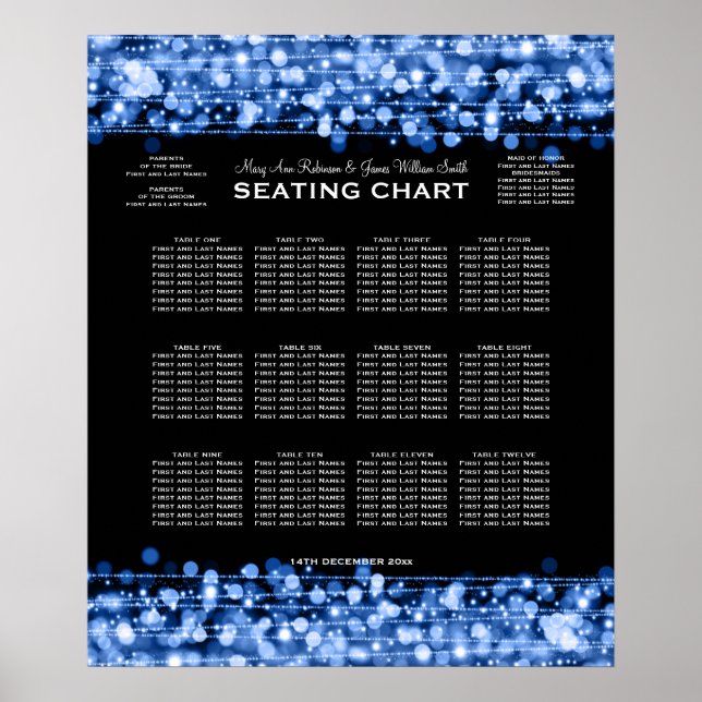 Elegantes Hochzeitsstichtabelle Party Glitzern Bla Poster (Vorne)