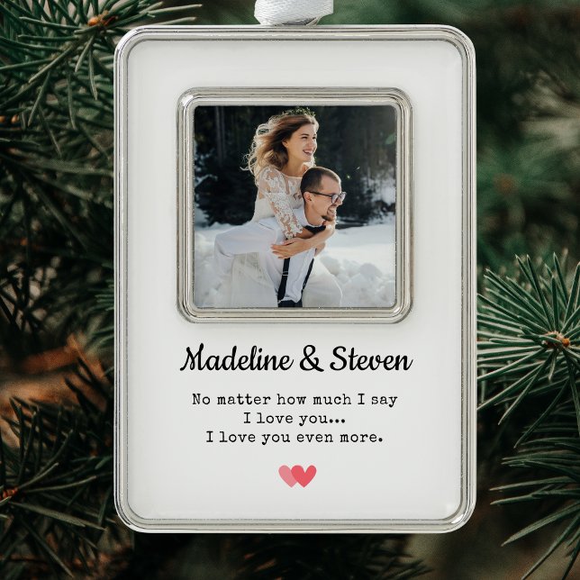Elegantes Hochzeitsstift Neuauflage Modernes Weihn Rahmen-Ornament Silber (Elegant Wedding Photo Newlyweds Modern Christmas O Christmas Ornament)
