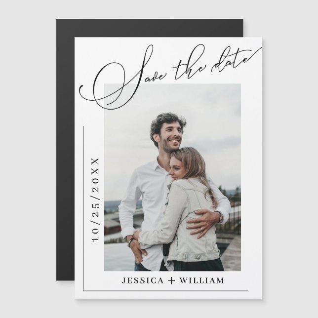 Elegantes Hochzeitsstift Save the Date Magnetkarte (Vorne/Hinten)